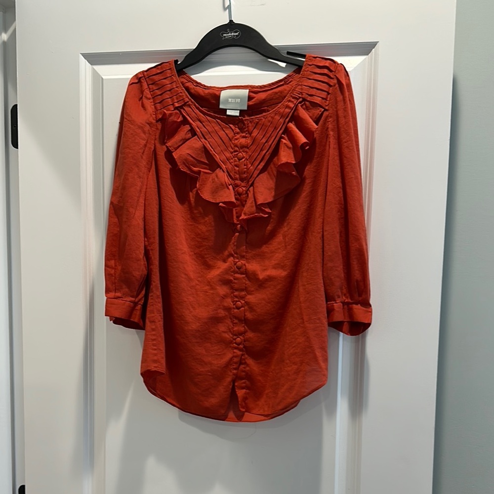 Anthropologie Rust Ruffle Blouse